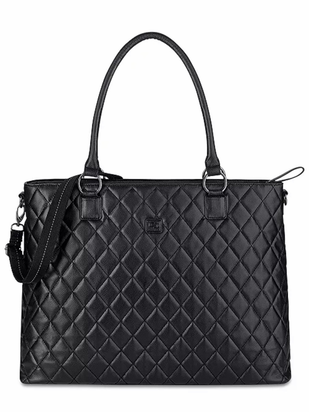 Quilted Black Tote with Detachable Strap